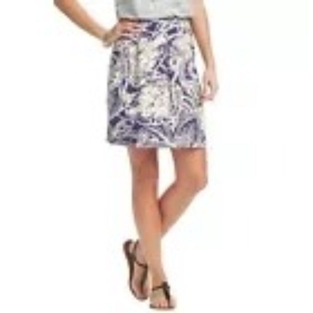 LOFT Botanical Print Summer Stroll Skirt, Linen/Rayon, 2 Petite, Purple & Ivory